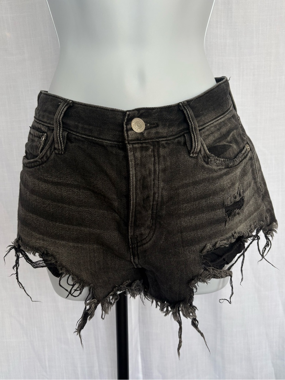 We The Free Free People Black Distressed Raw Hem Loving Good Times Shorts 26